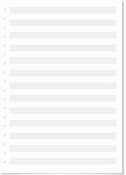 Blank music staff paper with binder holes providing template for musical composition