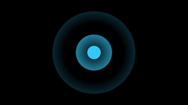 A blue pulsing dot is surrounded by a glowing circle on a black background. This looped animation is isolated and has an- 4k black background icon animation