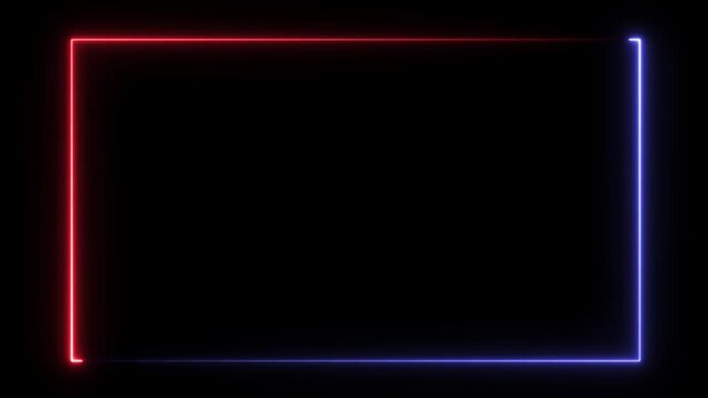 Square neon picture frame with blue and pink glowing light motion on black background, modern 3D illustration with empty copy space for design overlay 4k Animation background video