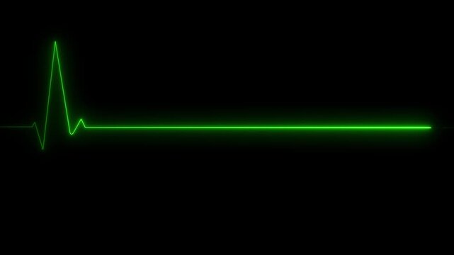 Neon Death Heartbeat Line on Black Background, Glowing Flatline ECG Illustration, Futuristic Medical and Health Concept, Cardiology Vital Signs,-4k black background icon animation