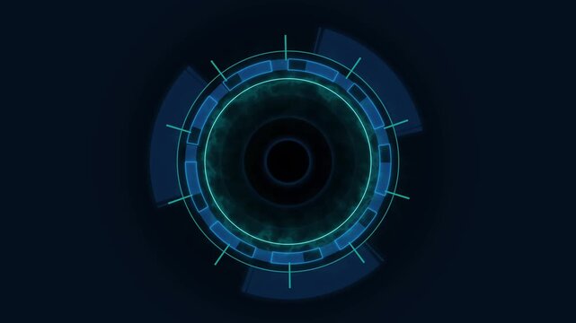 Dark blue futuristic circular HUD with nebula. Dark blue futuristic inner. Dark blue futuristic circular HUD for space navigation and cosmic interface design visuals art.