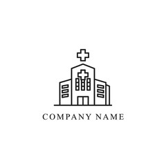 Naklejka premium Luxury medical equipment logo features a sleek hospital building