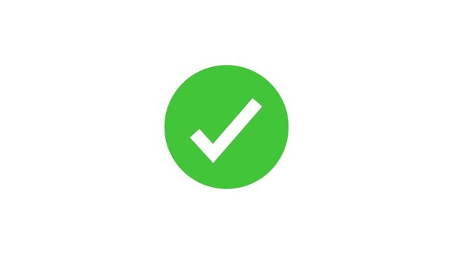Animated reveal of a white checkmark icon in a green circle. Isolated on a white background.