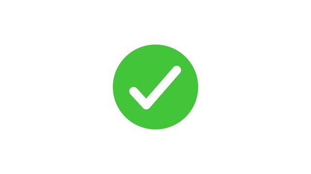Animated white check mark icon in green circle. Isolated on a white background.4k black background icon animation
