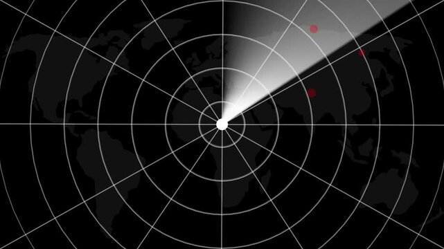 Radar concept. Digital realistic radar with targets on monitor in searching. Air search . Military search system.4k black background animation