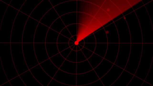 Red radar concept. Digital realistic radar with targets on monitor in searching. Air search . Military search system 4k black background icon animation