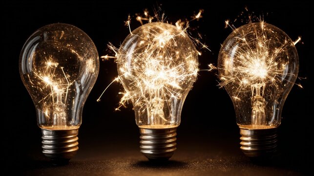 Bright bulbs burst against dark backdrop, sparking new ideas.