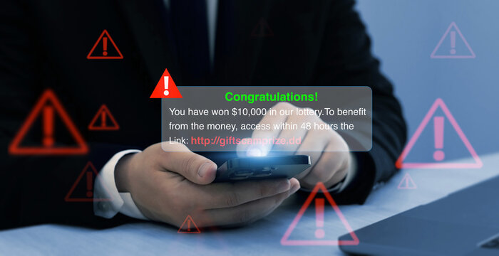 Financial scam concept showing bank card fraud, phishing and online payment risk.Security alert, data protection and identity theft warning in digital banking frauds. 