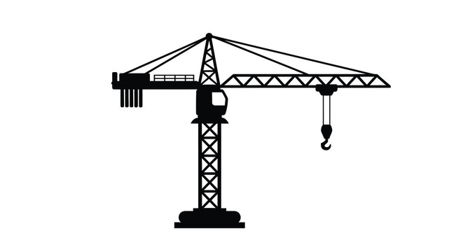 Tower crane silhouette against a white background high quality professional