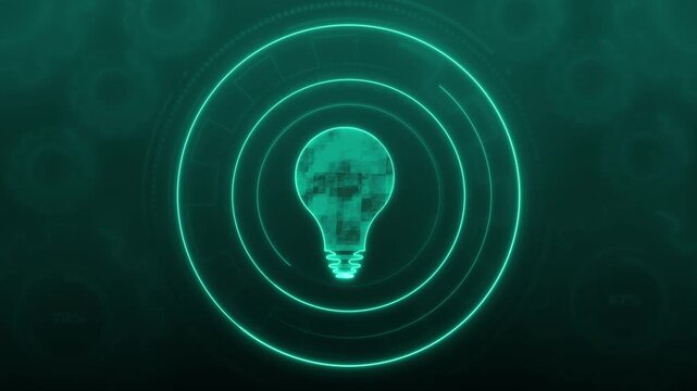 Glowing teal lightbulb icon within digital interface. Glowing teal lightbulb indicators. Glowing teal lightbulb for innovation concept and creative strategy dashboards art.