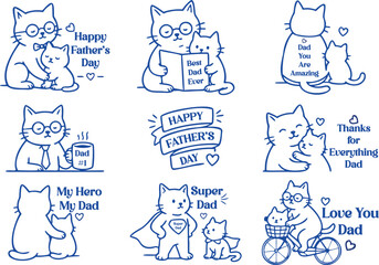 Fototapeta premium Cat and Kitten Vector Minimal Line Art Fathers Day Illustration