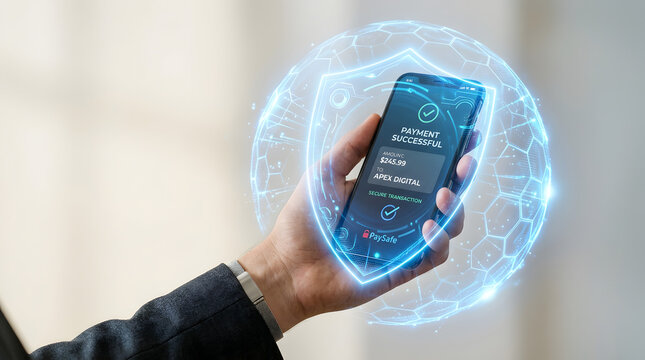Successful digital mobile payment with paysafe security shield