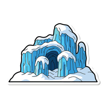 Ice cave formation with snow.