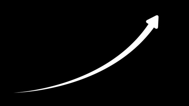 Animated upward white arrow symbolizing business growth and success, created in 4K resolution with alpha channel for flexible overlay use in presentations and videos