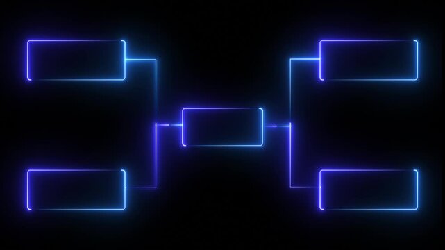 Glowing neon line Business hierarchy organogram chart infographics icon isolated on black background. It is suitable for all kinds of quizzes, 4k animation