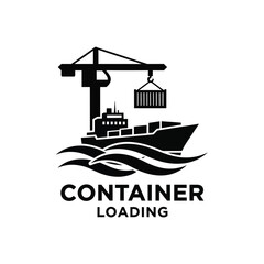 Naklejka premium cargo ship with container loading by crane black silhouette on a white background high quality professional detailed modern elegant stylish
