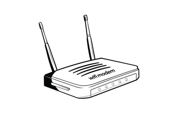 Fototapeta premium Outline vector drawing of Wi-Fi modem router, illustrating home networking and wireless internet connection