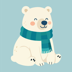 Fototapeta premium Cute Polar Bear Wearing Scarf Illustration