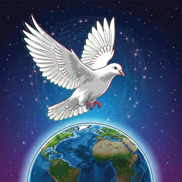 Dove Over Earth: A Peaceful, Starry Scene Highlighting Our Planet's Fragile Environment.