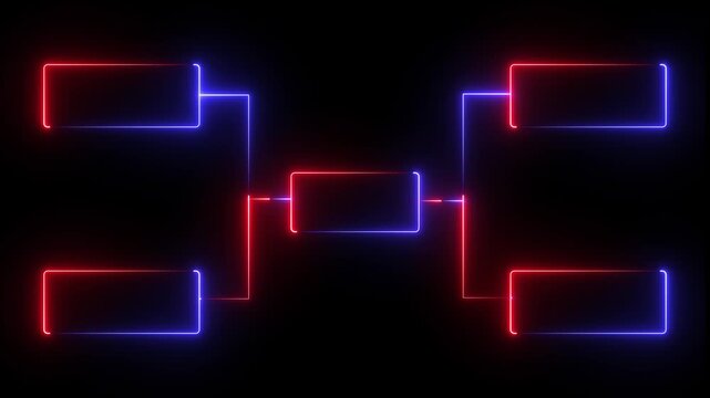 Glowing neon line Business hierarchy organogram chart infographics icon isolated on black background. It is suitable for all kinds of quizzes, 4k animation