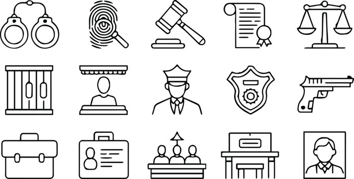 justice vector icons law and order courtroom legal symbol pack
