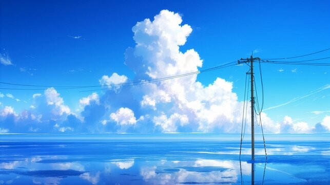 水没した道と水面の反射/幻想的な終末世界/環境問題や物語の挿絵・ゲーム背景向け