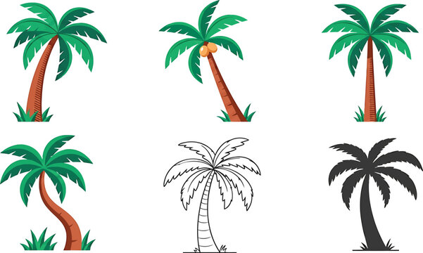 collection of palm trees in various styles and colors