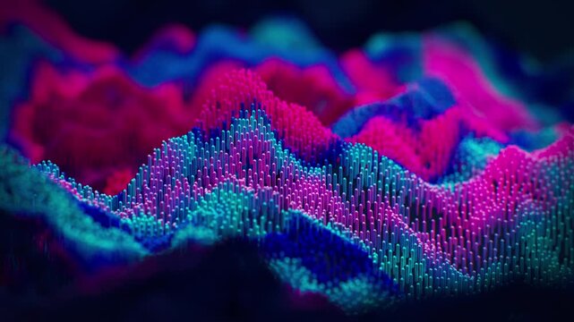 Abstract Blue and Purple Floating Particle Landscape, Futuristic Data Visualization Background