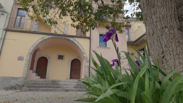 Historic center of the small village of Castel San Vincenzo with ancient stone houses, Molise, Italy