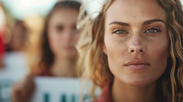 This striking image captures a determined young woman at a social protest, showing her commitment to social change and activism, symbolizing the voice of the next generation.