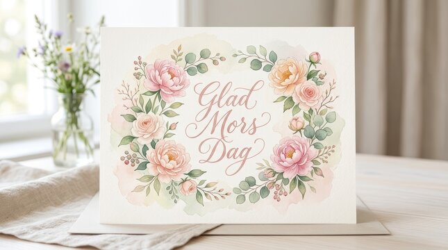 A delicate Mother&rsquo;s Day composition featuring elegant Swedish lettering &ldquo;Glad Mors Dag&rdquo;