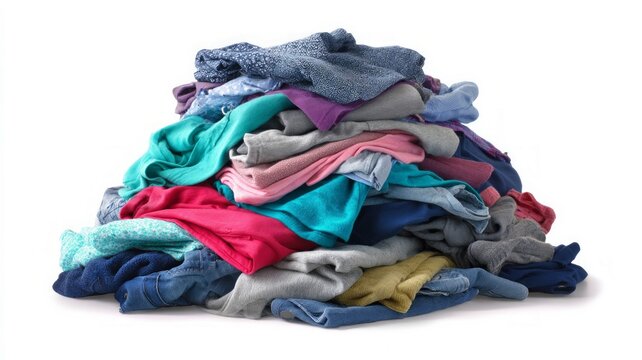 Vibrant stack of clothes on white background. Artificial intelligence image