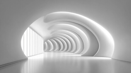 Fototapeta premium Futuristic white hallway with arched architecture and bright natural light