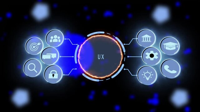 Dynamic ux interface concept with animated digital and glowing circular hud for modern software development, user experience strategy, and interactive web application