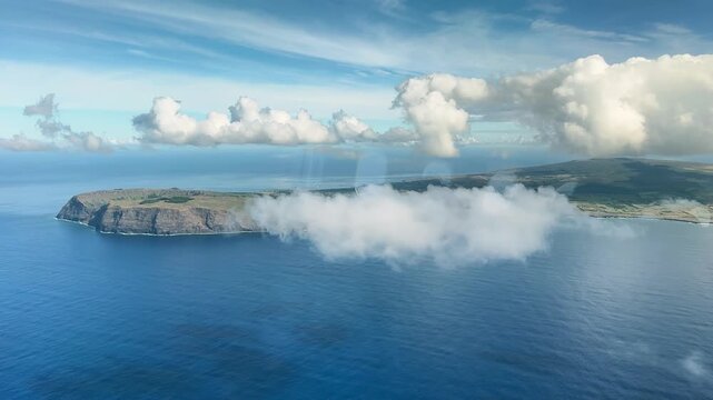 飛行機から見た、雲間から見えるイースター島の眺め、2025年11月