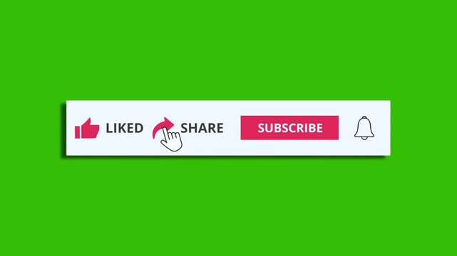 Youtube Channel, Like, Share And Subscribe Button Green Screen Background