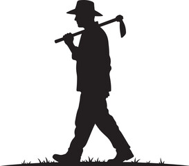 Naklejka premium farmer walking with scythe in field flat design vector illustration, Generative Ai