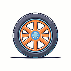 Fototapeta premium Cartoon Car Wheel with Orange Rim