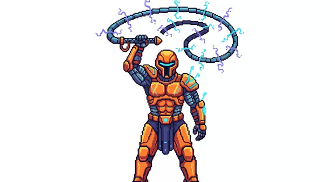 Warrior Robot Wielding Electric Whip.