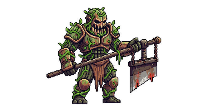 Fearsome Swamp Monster Warrior with Giant Cleaver Weapon.