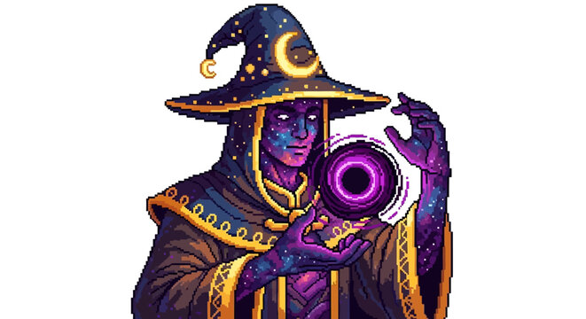 Mystical Wizard Holding Cosmic Orb.