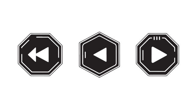 Octagonal Media Control Buttons Icons For Video Player Interfaces