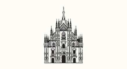 Fototapeta premium A detailed, gothic-style cathedral illustration with spires and intricate carvings