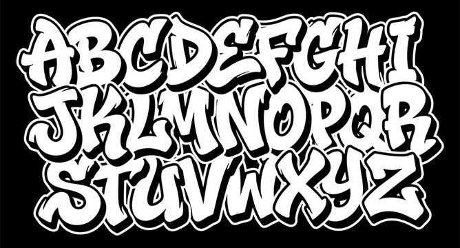Graffiti Alphabet Letters Set - Bold White 3D Rounded Bubble Street Art Font on Black Background