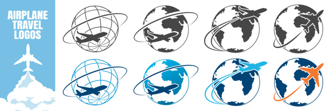 Airplane travel globe flight and transportation icon on transparent background