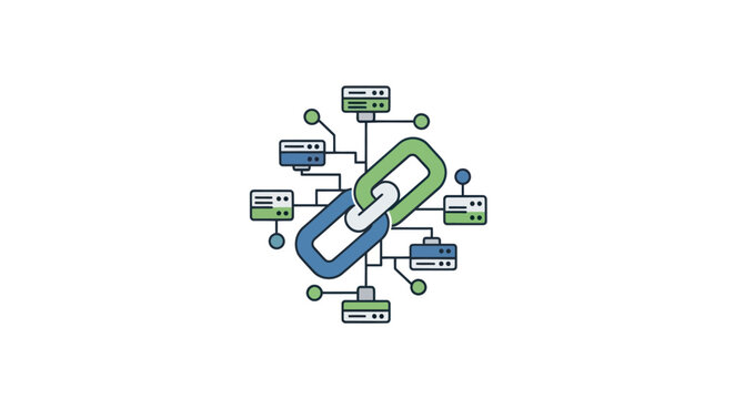 Digital Network Connection Concept: Interconnected Devices and Chain Link