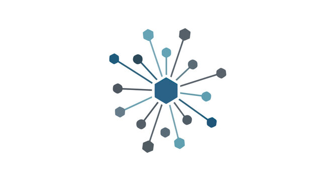 Abstract Hexagon Network Connection, Digital Technology, Data Flow, Blue and Grey Tones