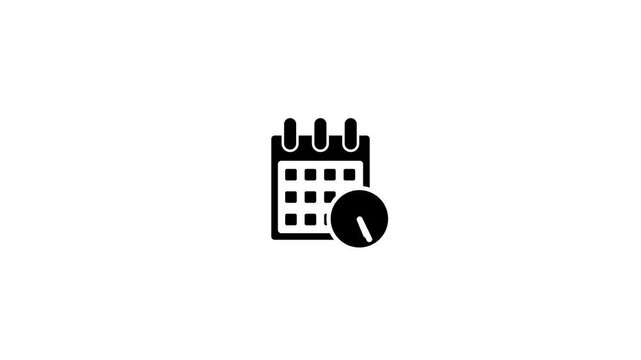 Black and white animation of a calendar with clock indicating scheduling appointments reminders deadlines and time management