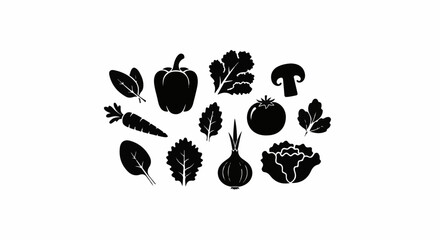 Fototapeta premium A collection of black silhouette drawings of various fresh vegetables
