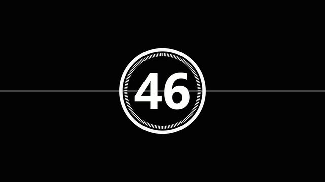 Countdown timer film leader with fifty to one sequence for broadcast or cinematic video production projects.